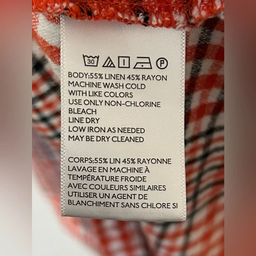 Urban Outfitters Red Plaid Gingham Midi Dress Small Linen Button Smocked Picnic - Picture 8 of 10